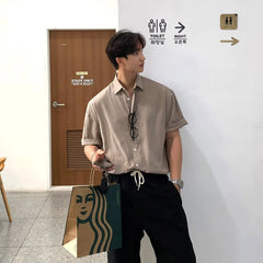 Threebooy New Korean Style Luxury Business Shirts Fashion Lapel Solid Color Short Sleeve Button-down Cardigan Tops Summer All-match Blouse