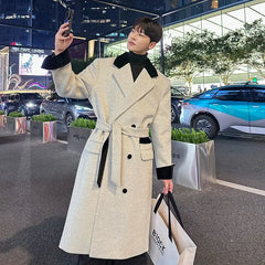 Threebooy Korean Niche Mid-length High-end Wool Coat Men's Autumn Winter Loose Versatile Wool British Style Jacket Aesthetic Trench Coat