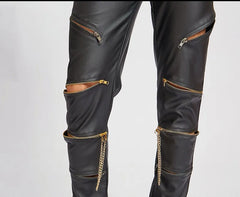 Threebooy New Open Zipper Design PU Leather Pants Men'sCasual Party Motorcycle Wear pantalon de cuero para hombre faux leather pants men