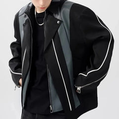 Threebooy Mens Leather Deconstruction Splicing Shoulder Pad Motorcycle Suit Leather Jacket Autumn Casual American Outfit Men's Clothing