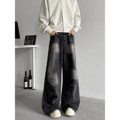 Threebooy Jeans Men baggy Wide Leg Washed Marble Jeans Vintage Comfort Denim Pant Relaxed Fit Casual Trousers Trend Streetwear Urban Style