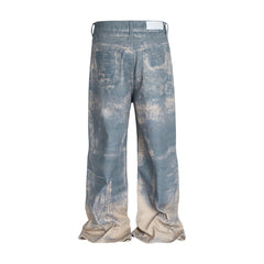 Threebooy High Street 3D Digital Print Casual Baggy Jeans for Men Wide Leg Straight Patchwork Loose Denim Trousers Oversized Cargo Pants