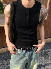 Threebooy Mens Slim Fit Sleeveless Vest 2025 Summer New Casual Textured Ribbed Camisoles Men Sports Training Stretch Tank Tops