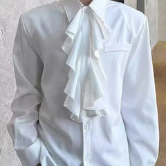 Threebooy Men Ruffled Collar Vintage Shirt Autumn Streetwear Fashion Retro Elegant Top City Boy Lightweight Breath Long Sleeve Shirt