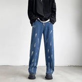 Threebooy Y2K Fashion Painting Baggy New Jeans Pants For Men Clothing Ankle Zipper Straight Denim Trousers Pantalon Homme