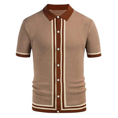 Threebooy Men's Business Slim-fit Knit Polo Shirt Light Luxury Leisure Button-down Short Sleeve Shirts Breathable Patchwork Knitwear M-3XL