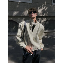 Threebooy 90s Streetwear Fashion Leather Jacket Men's Retro Design High-end Shoulder Pad Motorcycle Short Jacket Top