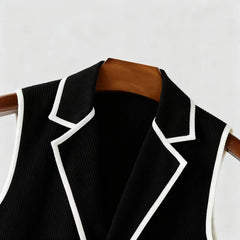 Threebooy Summer New Men's Corduroy Sleeveless Shirt Contrasting Color Edging Lapel Clothing Retro Muscles Top Fashion Sexy Men Loose Vest