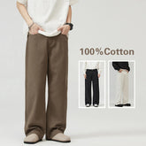 Threebooy 100% Cotton Men's Baggy Straight Jeans Comfortable Soft Casual Pants Fashion Korean White Brown Denim Trousers Male Clothing