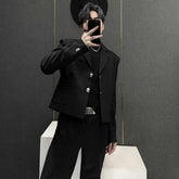 Threebooy Autumn And Winter Mens Thin Niche Design Short Party Stage Suit Jacket Fashionable Solid Color High-End Casual Loose Suit Men