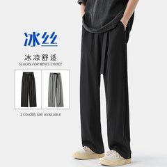Threebooy Summer Men's Large Pocket Breathable Casual Pants Ice Silk Fabric Cool Suit Pants Large Pocket Decoration Trousers M-5XL