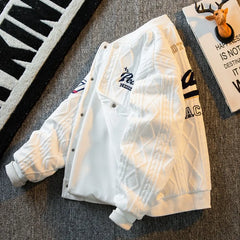 Threebooy Men's Pilot Jacket Retro Vibe Buttons Baseball Jackets Male Spring Autumn Single-breasted Stand Collar Long Sleeves Letter Tops