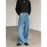 Threebooy Straight Leg Loose Fit Washed Blue Patchwork Jeans Denim Casual Street Style Distressed Vintage Trend High Quality Jeans