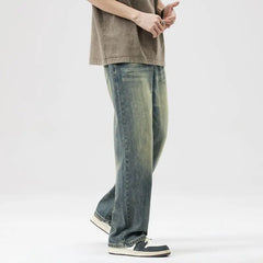 Threebooy Streetwear Thin Vintage Jeans Men's Fashion Loose Trousers Casual Straight Personalized Denim Pants Male Summer Brand wide jeans