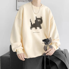 Threebooy Korean Autumn and Winter Solid Color Sweatshirt Personalized Printed Pattern Sweatshirt Men's Couple Models Round Neck Tops