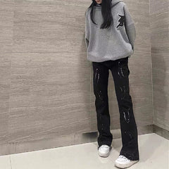 Threebooy Y2K Streetwear Kanye Patchwork Baggy Stacked Jeans Pants Men Clothes Straight Hip Hop Denim Trousers Pantaloni Uomo