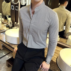 Threebooy Stand Collar Luxury Shirts For Men Clothing High Quality Camisa Masculina Slim Fit Mens Dress Shirts Formal