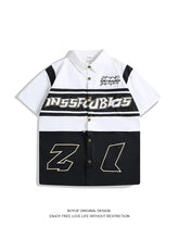 Threebooy American Retro Racing Suit Short-sleeved Shirt Men Korean Version 2025 New Fashionable High-end High-art Motorcycle Style Top