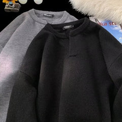 Threebooy Autumn Men's Clean Fit V-Neck Base Sweater High Street Fashion Solid Color Loose Knitted Pullovers New Y2K Knitwear Jumpers