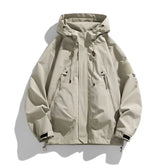 Threebooy Windbreakers Men Hooded Jacket Zipper Coat Cargo Waterproof Black Bomber Camping Loose Thin Softshell Hooded Hiking Jacket