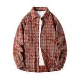 Threebooy Lapel Collar Casual Shirt Jacket Retro Plaid Tie-dye Men's Cotton Shirt Coat Long Sleeve Casual Single Breasted 5Colors