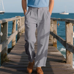 Threebooy Autumn European and American Linen Men's Casual Loose Business Suit Trousers