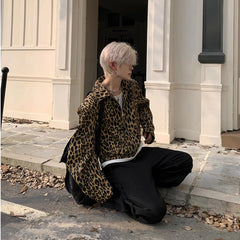 Threebooy 90s Streetwear Leopard Print Design with Curved Sleeves Short Jacket Men's Spring Autumn New Casual Jacket Top