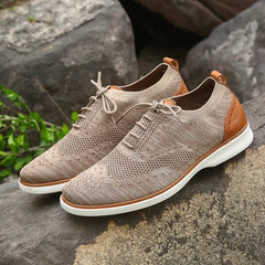 Threebooy Men's Business Casual Shoes Lightweight Anti-slip Soft Bottom Wide Bottom Lace-Up Breathable Comfortable EVA Insole round Toe