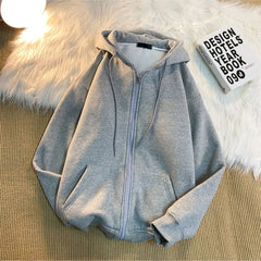 Threebooy Men's Solid Color Oversized Zip-Up Hoodie Casual Loose Long-Sleeve Sweatshirt with Pocket Daily Wear