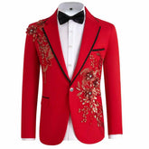 Threebooy Luxury Wedding Groom Tuxedos 2 Pieces Jacket Pants Handsome Applique Rhinestones Special Occasion Party Suits