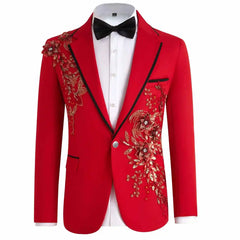 Threebooy Luxury Wedding Groom Tuxedos 2 Pieces Jacket Pants Handsome Applique Rhinestones Special Occasion Party Suits