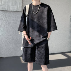 Threebooy Summer Tie-dye Sports Suit Men's Short-Sleeved Tshirt Shorts Loose T-Shirt Short Pants Casual Breathable Running Suit Men Sets