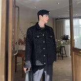 Threebooy Denim Jacket For Men Casual Trendy Loose Fit Thin Jacket Bright Sequins Fashionable Streetwear