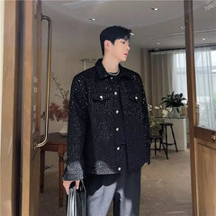 Threebooy Denim Jacket For Men Casual Trendy Loose Fit Thin Jacket Bright Sequins Fashionable Streetwear