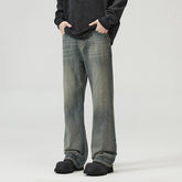 Threebooy Men's Baggy Jeans Harbor Style Worn Out Loose Wide Leg Denim Pants Chic Distressed Streetwear Vintage Male Trousers