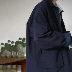 Threebooy Spring And Autumn Fashion Casual Loose Retro Jacket Unisex Solid Color Lapel Basic Versatile Functional Jacket Coat For Men
