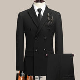 Threebooy Men's Solid Color Two-Piece Suit Set with Lapel Collar And Double Breasted Buttons Business Casual Four Seasons Wear
