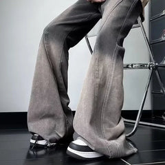 Threebooy Y2K Streetwear Vintage Grey Baggy Flare Jeans Pants For Men Clothing Loose Old Wide Leg Long Trousers Pantaloni Uomo