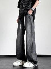 Threebooy Summer Jeans for Men Korean Style Lightweight Lyocell Cotton Straight Denim Pants High Street Y2K Wide Leg Jeans Trousers