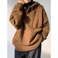 Threebooy Korean retro lazy style hooded knitted sweater men's autumn and winter new trend brand loose couple pullover jacket top