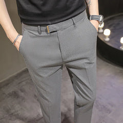 Threebooy New Brand Pants Men Pleated Pants Korean Fashion Ankle Length Streetwear Casual Pants Male Suit Stripe Trousers 28-38