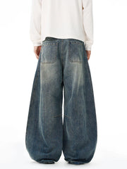 Threebooy Baggy Classic Jeans Men's Vintage Wash Cotton Wide-leg Denim Pants Loose Fashion Spliced Streetwear Trendy Hip-hop Y2K Trousers