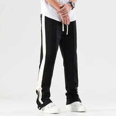 Threebooy Zipper Split Hip Hop Harajuku streetwear Casual Pants Men's High Street Slim Fit Straight Sleeve Guard Pants Fashion Brand Micro Horn Floor Dragging Paants