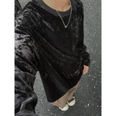 Threebooy Mercerized Velvet T Shirt Spring Autumn Simple Long Sleeve Tops Men's T-shirt O-neck Solid Tshirts T Shirt Men Tees Black/White