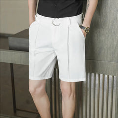 Threebooy Pleated Shorts Men Summer White Shorts Korean Fashion Casual Shorts Work Wear Clothes Breathable Comfort Slim Fit Bermudas