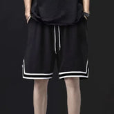 Threebooy Plus Size Elastic Waist Loose Casual Sports Shorts Men's Summer Striped Patchwork Youth Fashion Shorts Trend Korean Men Clothing