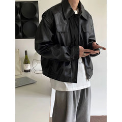 Threebooy 90s Streetwear American Retro Motorcycle Leather Jacket Men's Autumn New Style Niche Loose PU Leather Jacket
