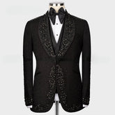 Threebooy Men 2 Pieces Sets Suits Beaded Crystals Single Breasted Groom Wedding Tuxedo Prom Customized Costume Homme