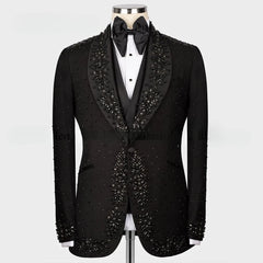 Threebooy Men 2 Pieces Sets Suits Beaded Crystals Single Breasted Groom Wedding Tuxedo Prom Customized Costume Homme
