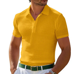 Threebooy Men's Casual Short Sleeve Polo Shirts Solid Waffler Comfortable Outdoor Polos Male Streetwear Turn Down Collar Pull On Tees Tops